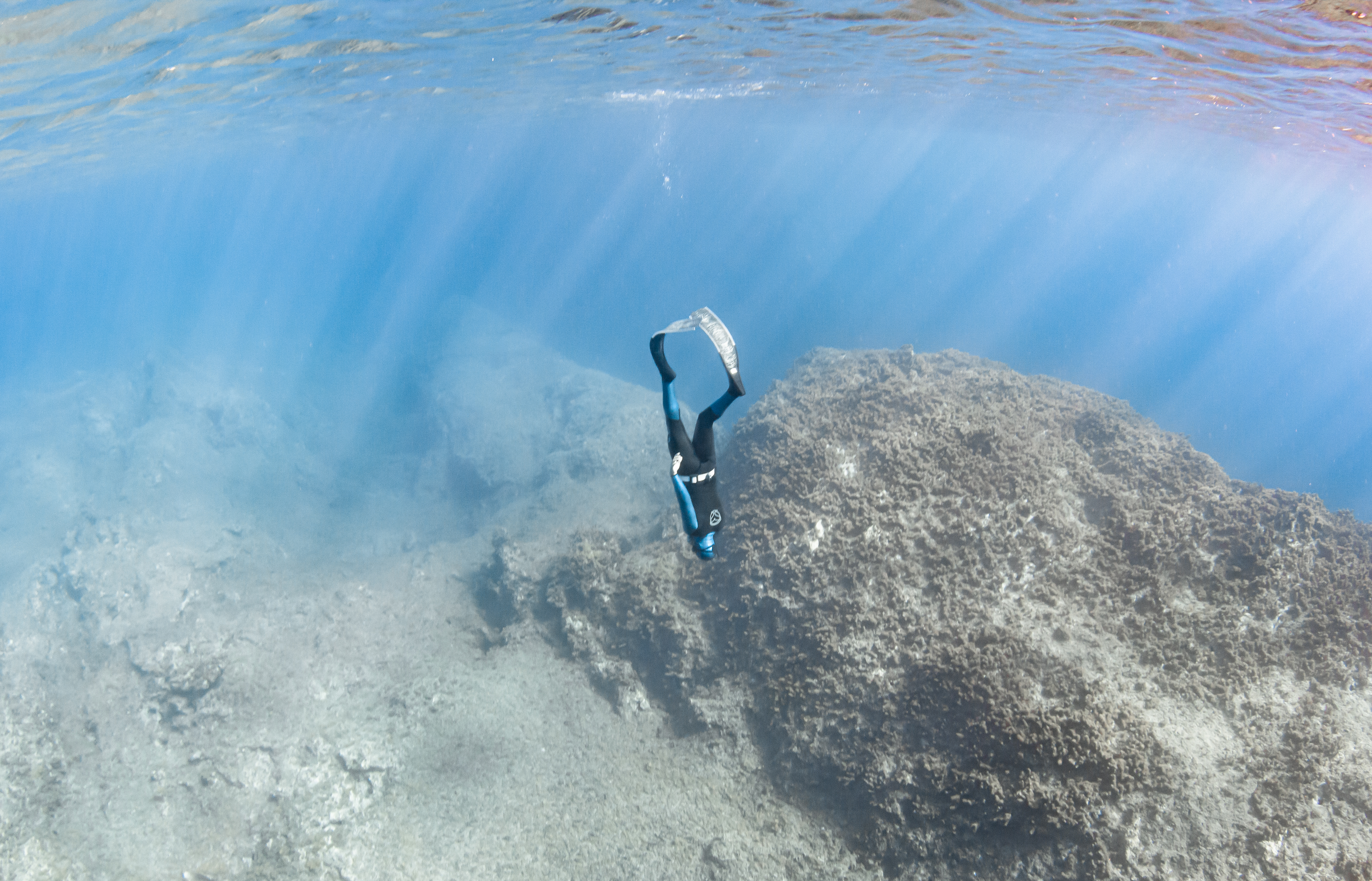 Freediving underwater in Crete