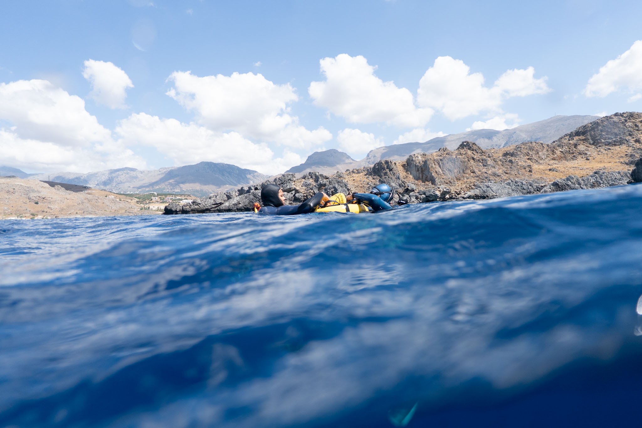 A new freediver learning in calm water in Crete