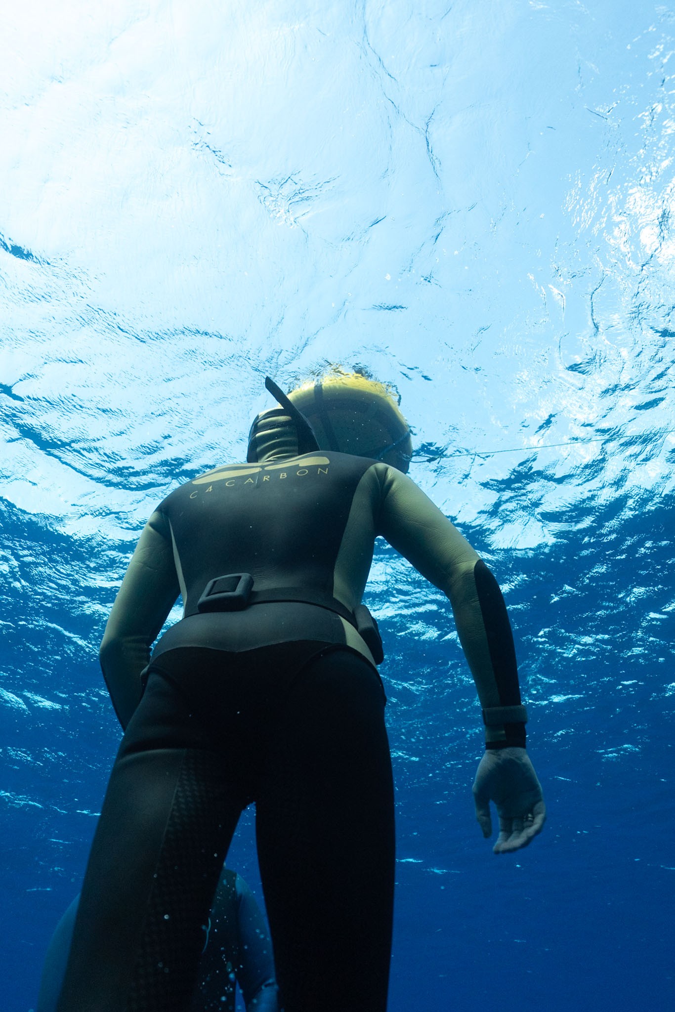 Experienced freediver training on a line in Crete