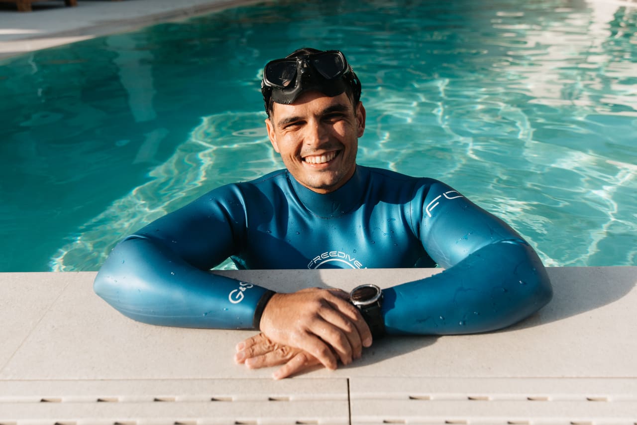 Lampros, lead freediving instructor at Freedive Crete