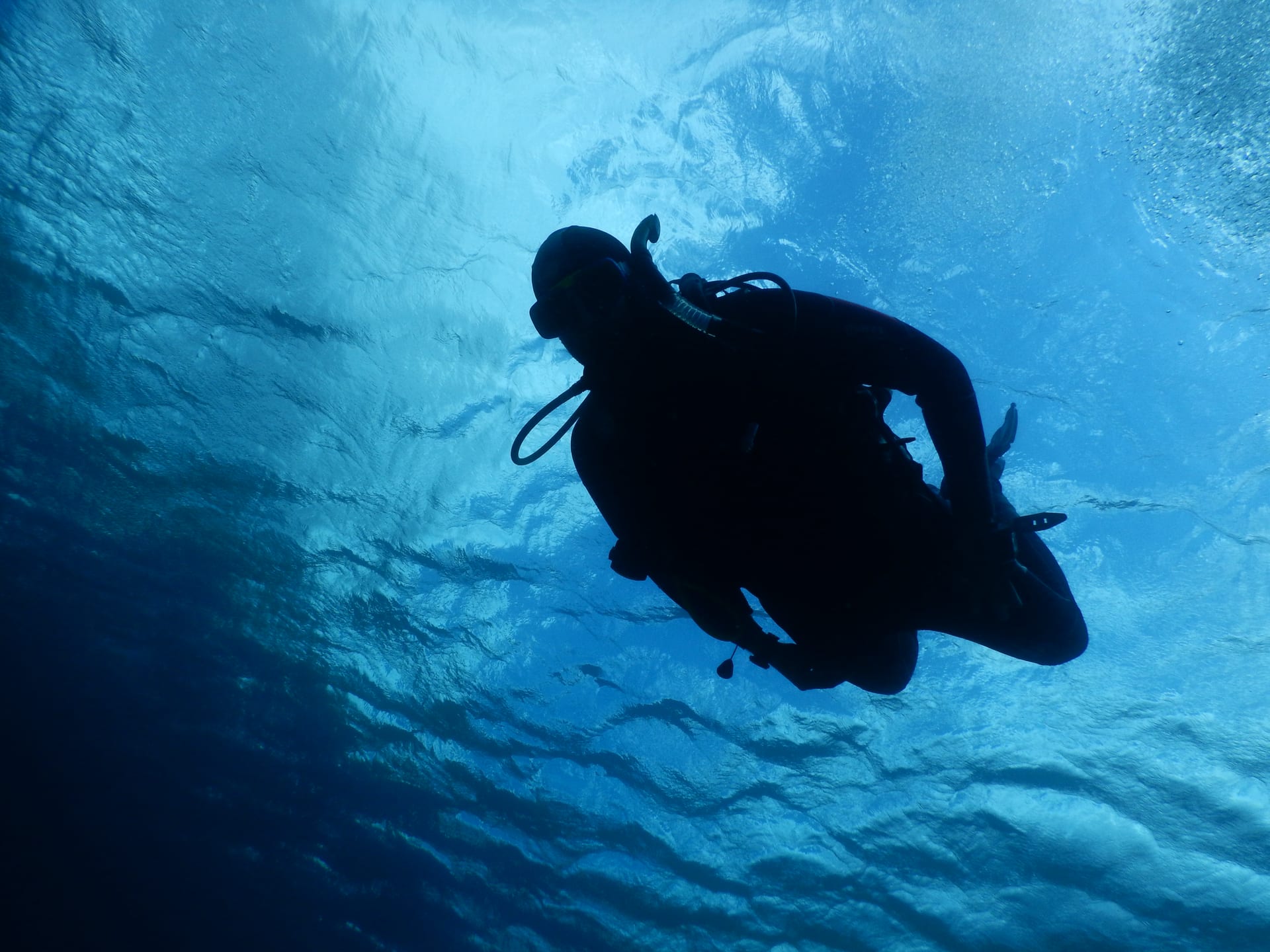 Divers entering clear water on the south coast of Crete